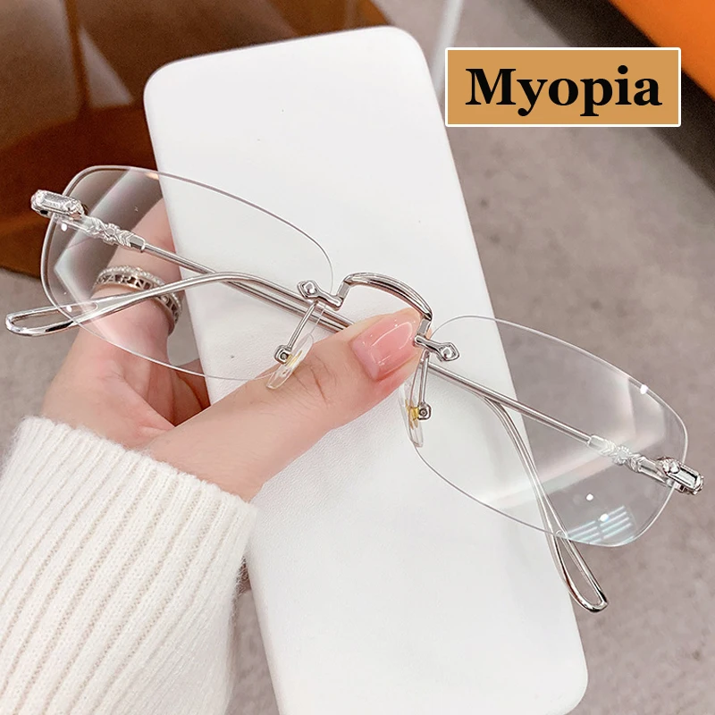 Titanium Alloy Square Rimless Myopia Glasses Unisex Women Men Nearsighted Eyeglasses Optical Prescription Eyeglasses 0 TO -5.0