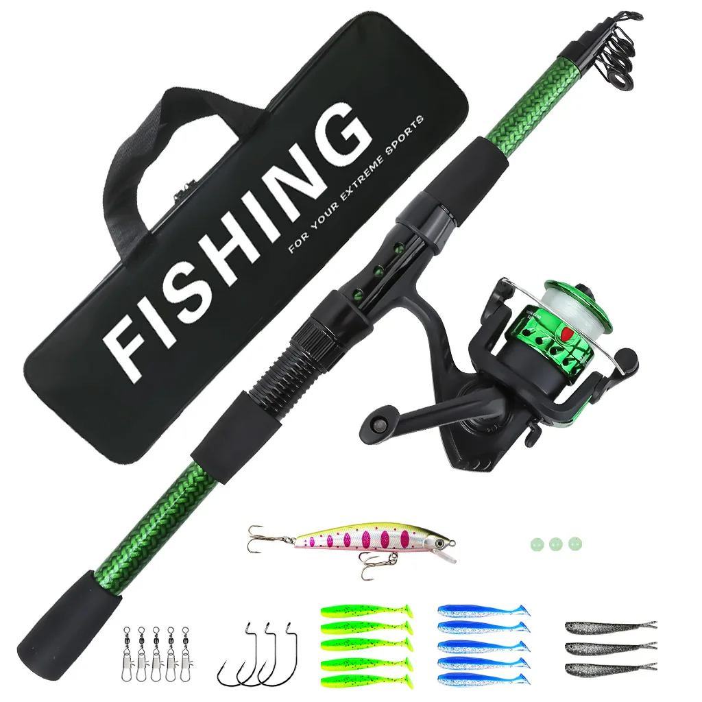 1.8 M Green Telescopic Lure Sea Rod Combo All-in-One Fishing Tackle Set,Complete Fishing Gear With Storage Box