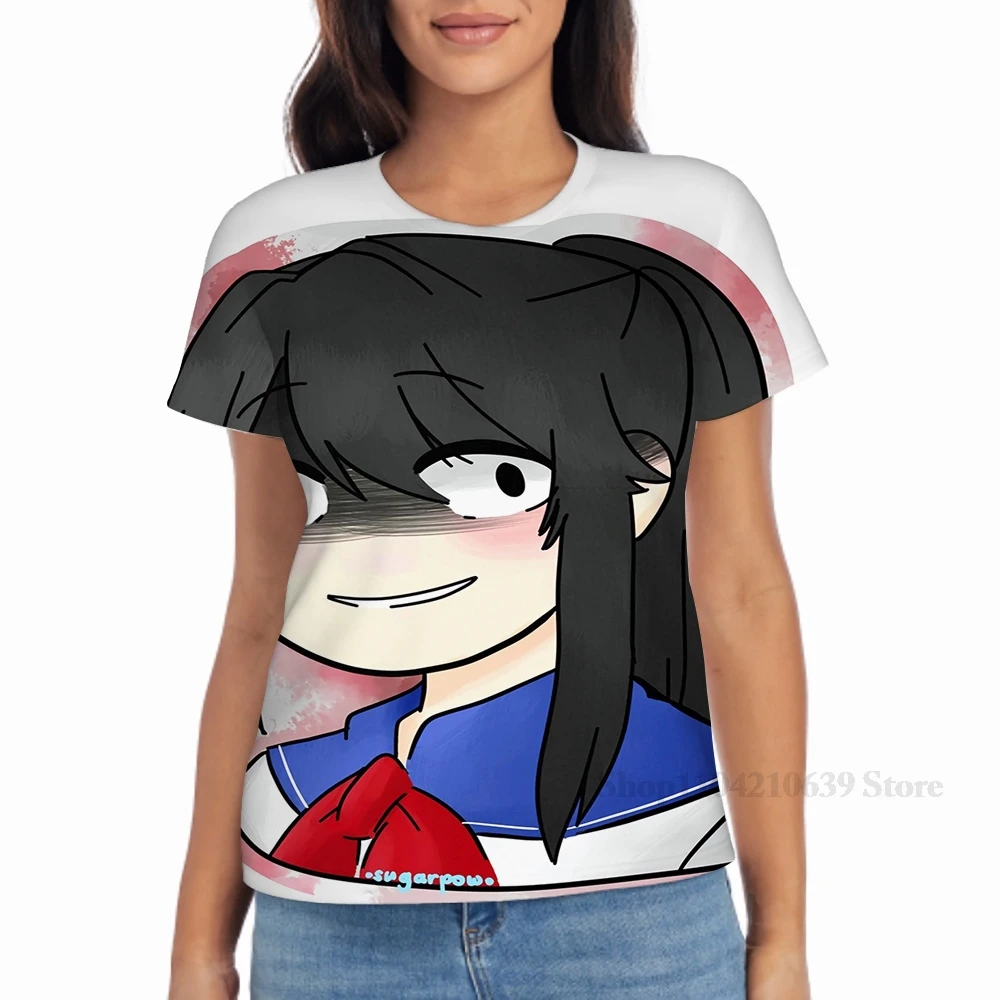 تي شيرت رجالي مطبوع بالكامل من Yandere-chan من Yandere Simulator تي شيرت نسائي أنيق للفتيات تي شيرت للأولاد تي شيرت بأكمام قصيرة #3