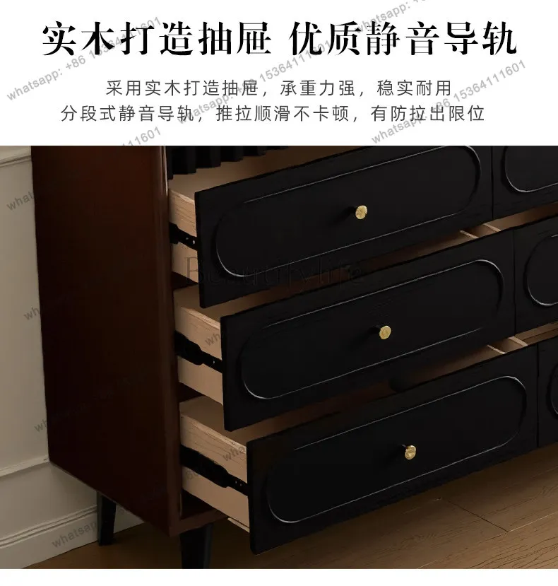 FG Vintage-style All-Solid Wood Six-Drawer Cabinet, French Style Vintage Living Room Storage Cabinet
