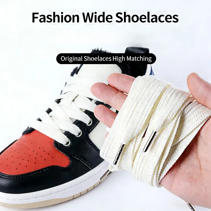 1 Pair  Wide 2cm Shoelaces, Reinforced Flat Weave Lace Ropes, Metal /PVC Aglets for Sneakers Boots Casual Shoes