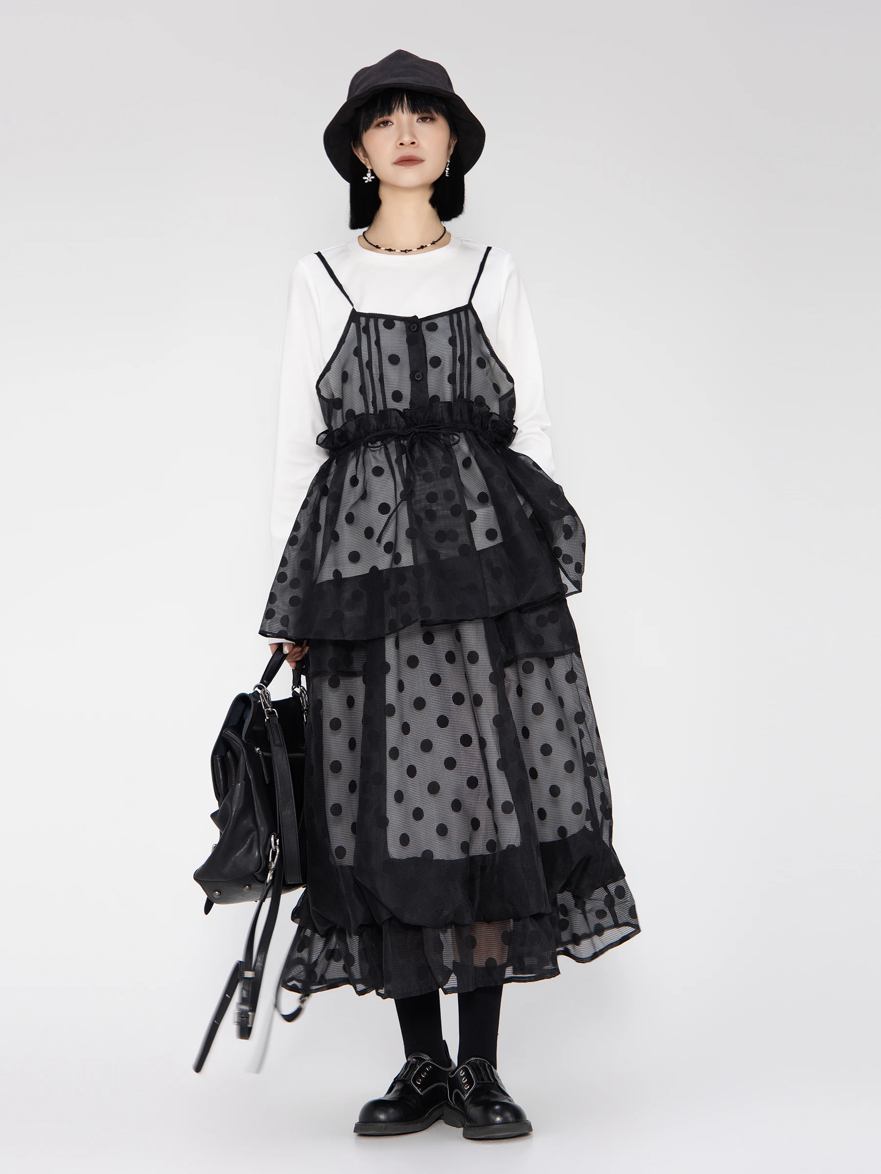 

Комплект из двух предметов Bookru 2026: Прозрачная юбка в горошек и топ. Модный дизайн для молодых женщин.