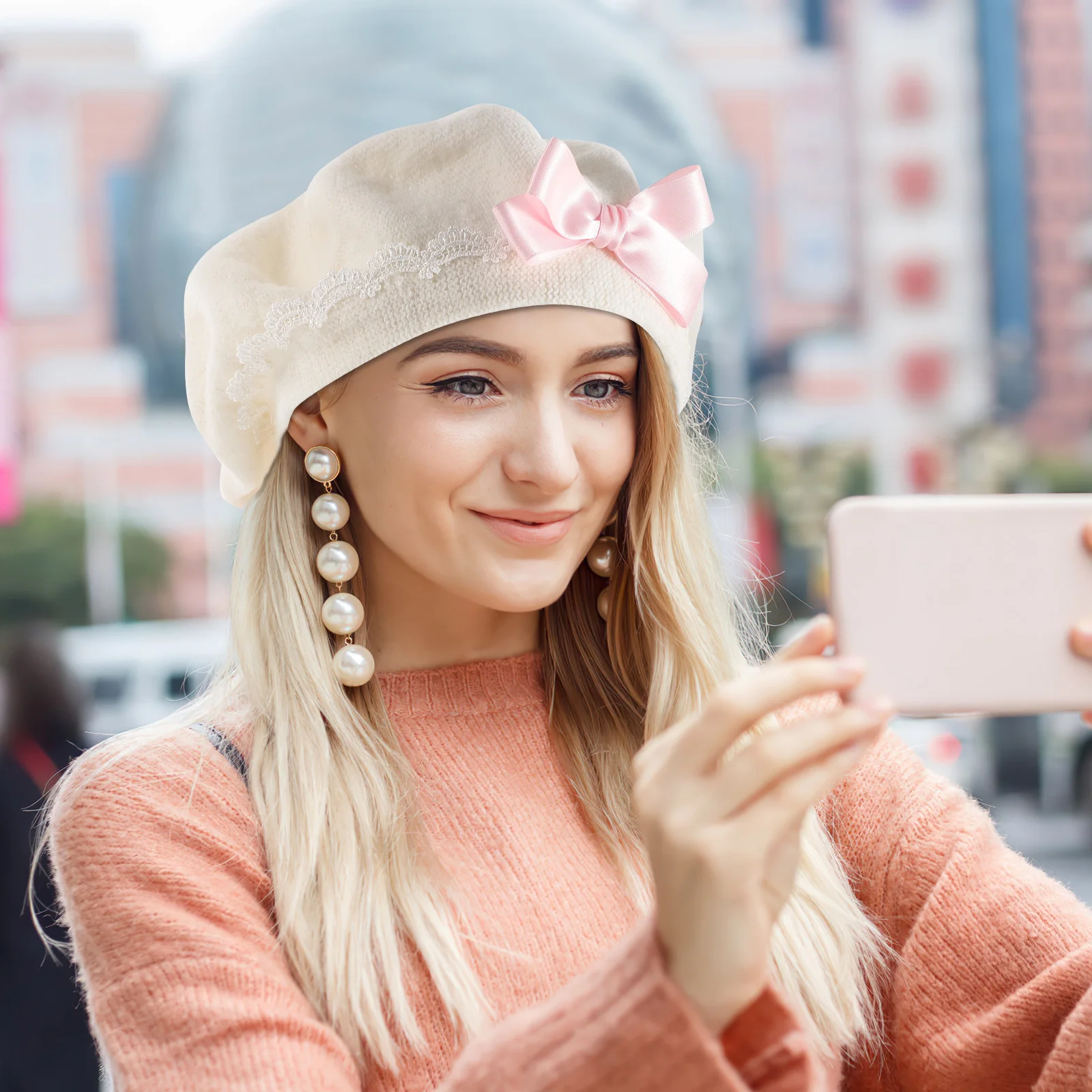 

Bow Beret Hat Women Ladies Cute for Women's Berets Hats Fashion Girls Lolita Women’s Caps