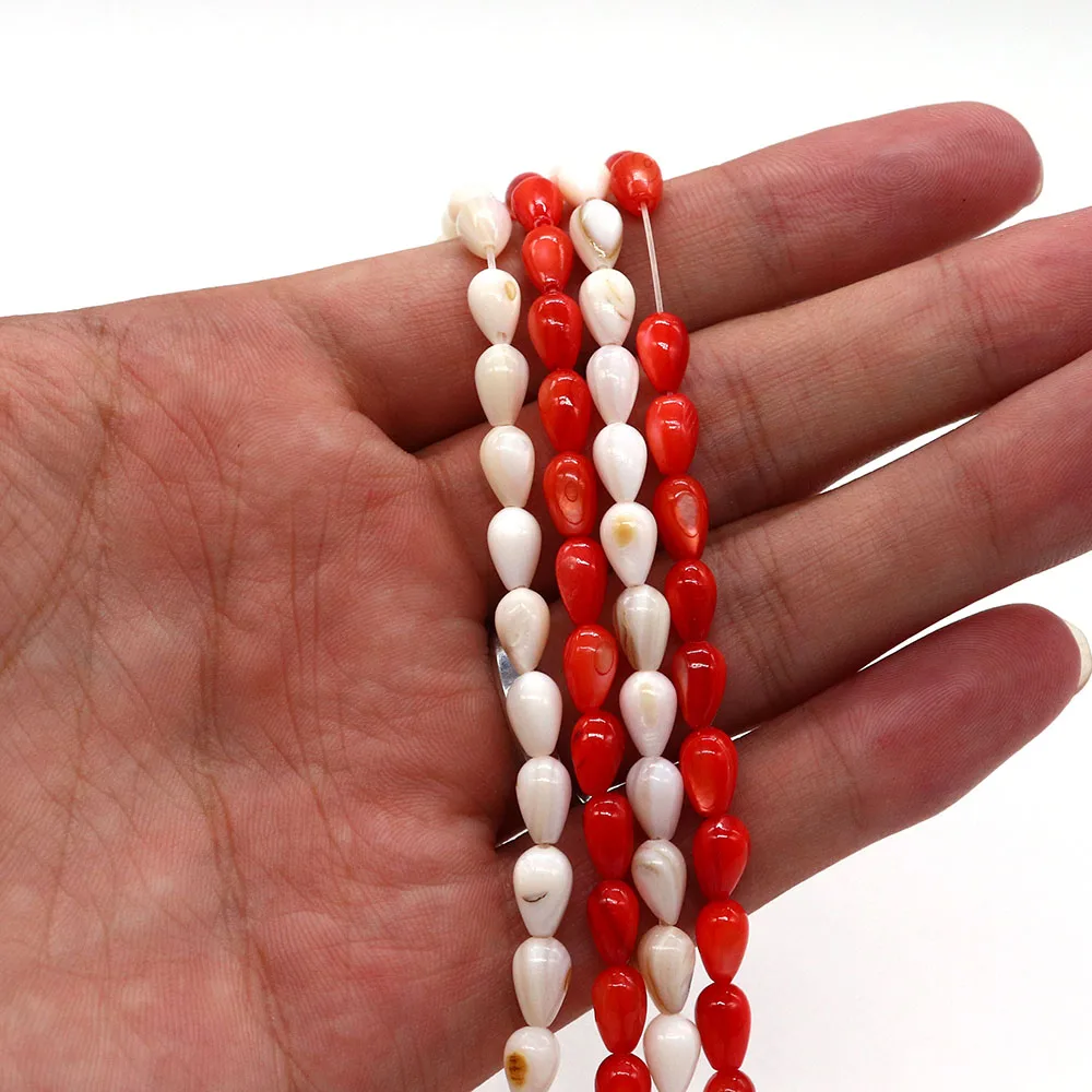 أبيض/أحمر المياه العذبة الطبيعية شل الخرز 1 حبلا 5x8 مللي متر الأرز على شكل الصباغة فضفاض حبة DIY بها بنفسك صنع سوار قلادة الإكسسوارات