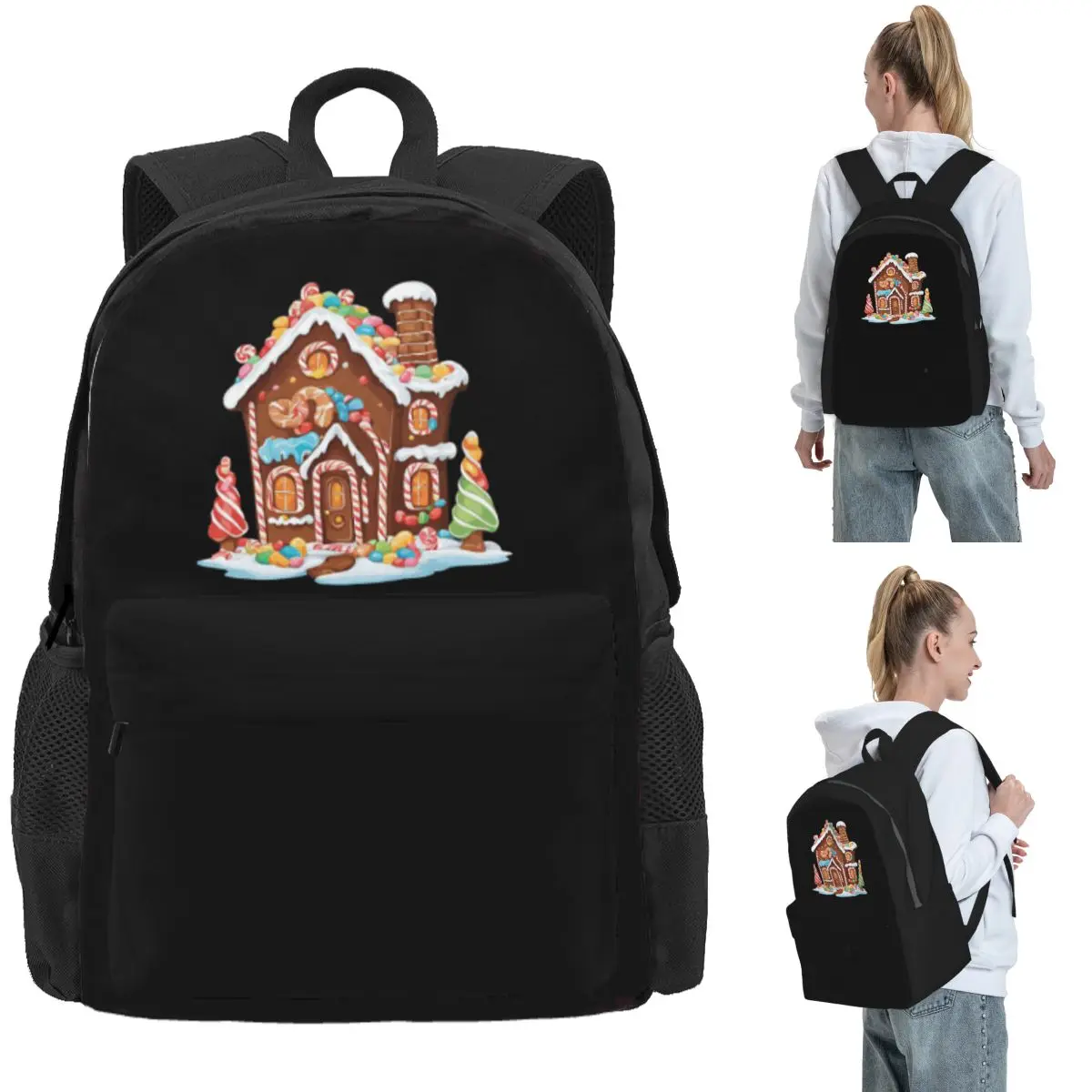 Whimsical Gingerbread House Full Of Joy Backpack Daypack Large Capacity Children BookBag School Bag Shoulder Bags for Men Women