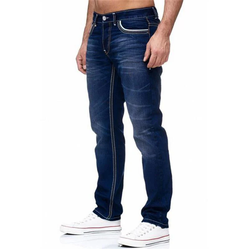 New 2024 Loose Straight Pants Casual Sports Solid Color Stretch Cotton Wash Jeans 4 Pockets Daily Street Quality Men\'s Pants