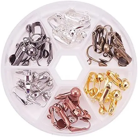 36Pcs Brass Clip-on Earring Converter Component 17x14x7mm for Non-Pierced Ears 6 Colors