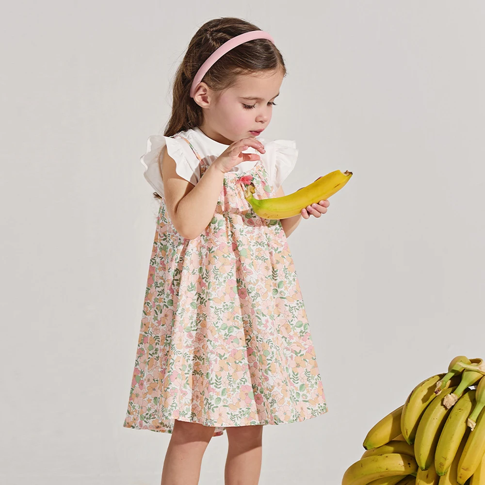 Dave Bella Girls Floral Princess Summer Dress Sweet Children 2PCS Set Short Sleeve T-shirt Sling  Dress Party Clothes DB2262280