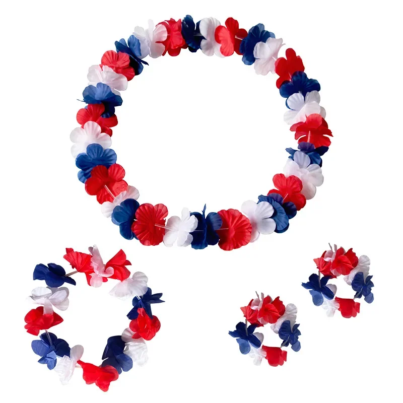 30 Sets Festive Hawaiian Leis Tropical Flower Necklace Headbands and Wristbands for Hawaiian Party Beach Decorations