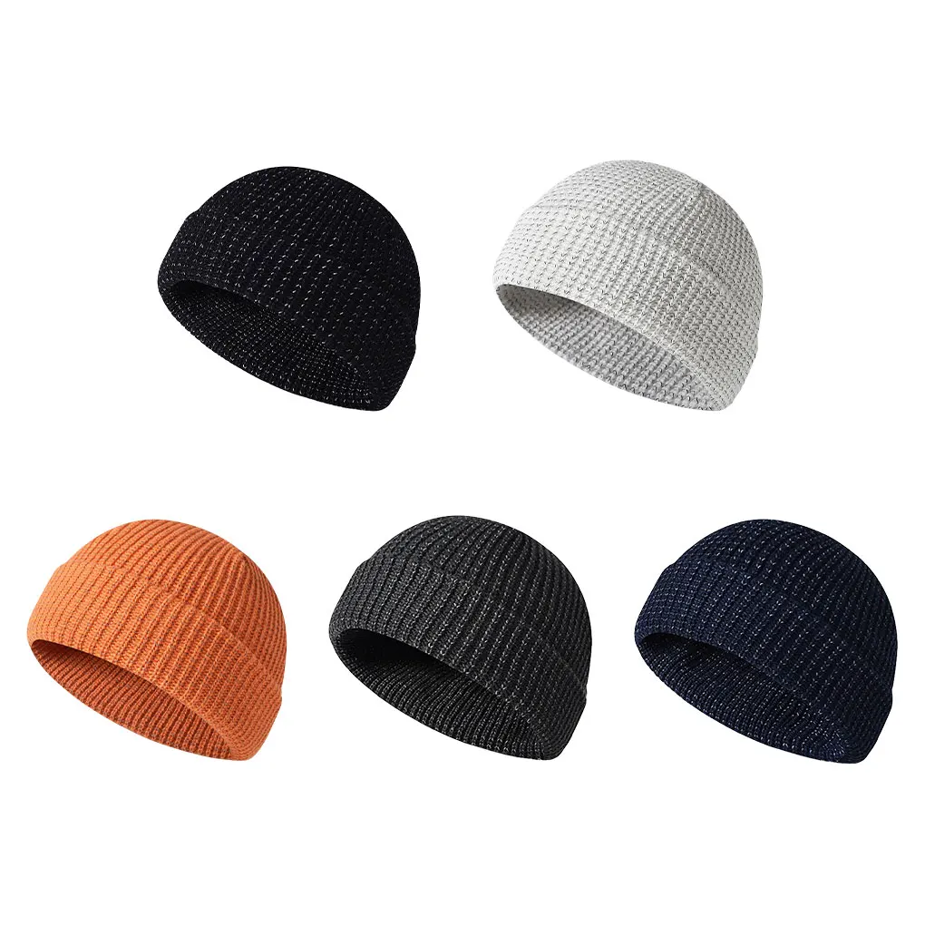 New Knitted Hat Winter Outdoor Sports Melon Skin Hat Versatile Silk Warm Hat Night Reflective Personalized Warning Reflective