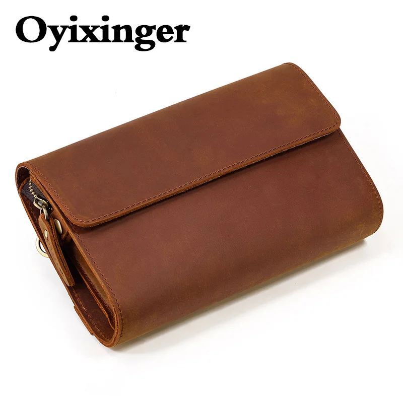 OYIXINGER Men's Genuine Leather Wallet For Man Vintage Style Hand Purse Female Double Interlayer Cowhide Clutch Card Coin Bags