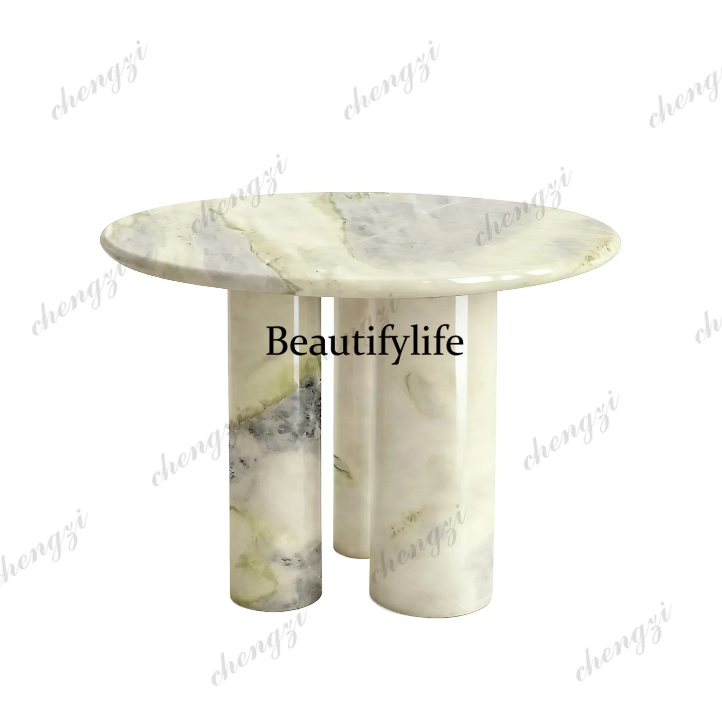 P37 light luxury high-end natural marble dining table round, custom villa hotel model room