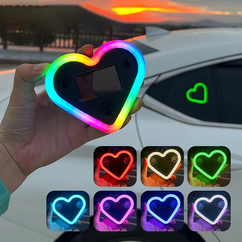 Automotive solar energy wiring free LED RGB window love light wireless neon light C-pillar atmosphere car interior decoration