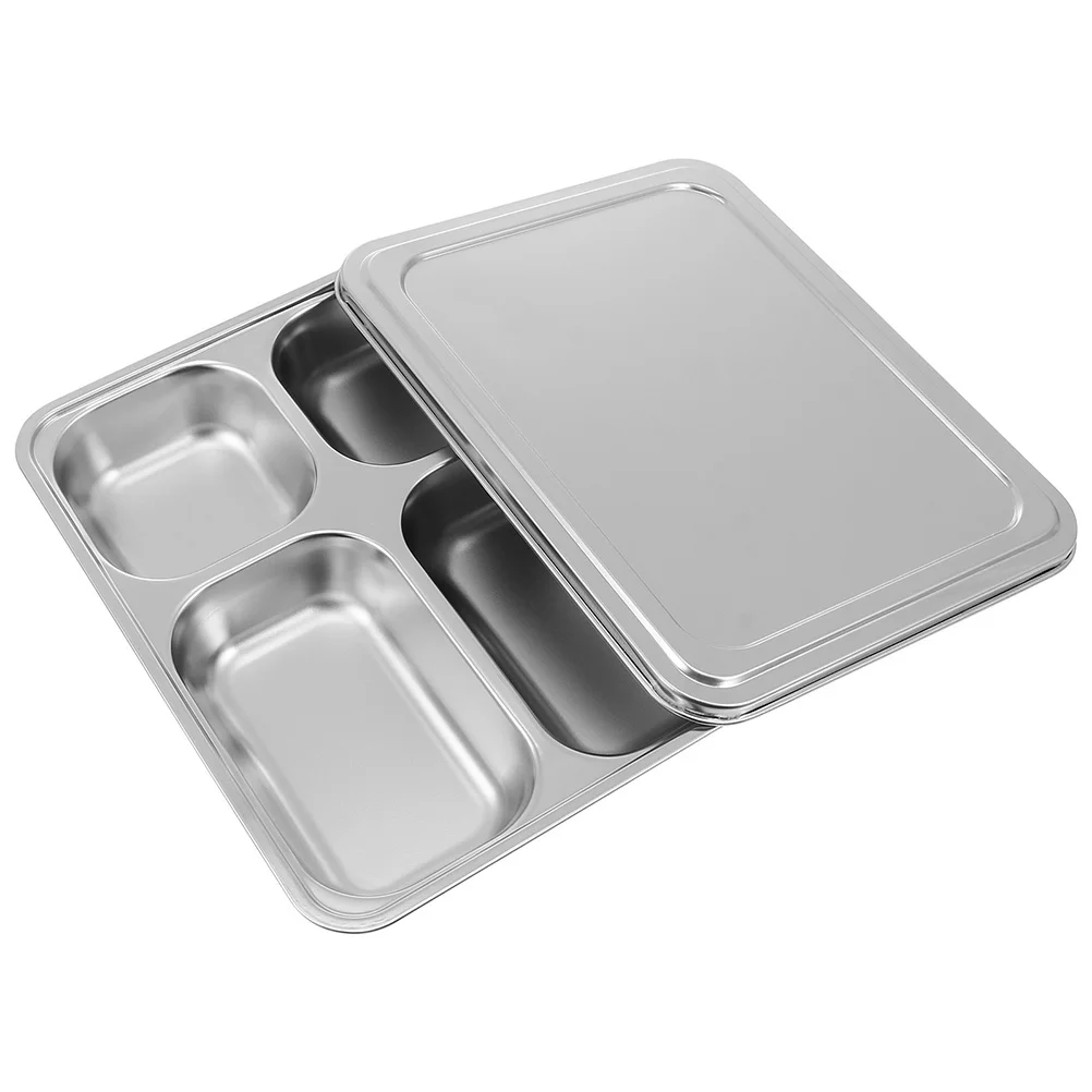 

1Set Divided Serving Tray Practical 4 Sections Lunch Food Tray Dish Plate for School Office Restaurant