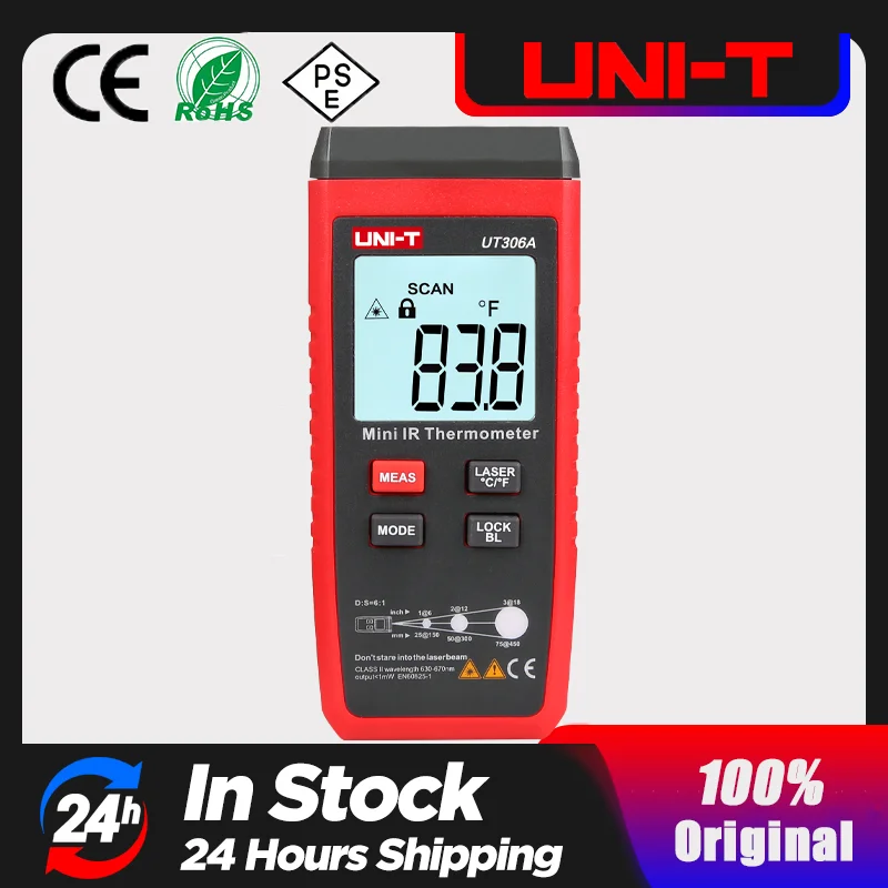 UNI-T UT306A Red Laser Thermometer Digital Infrared Thermometer Liquid Crystal Display Non-contact -35~300C