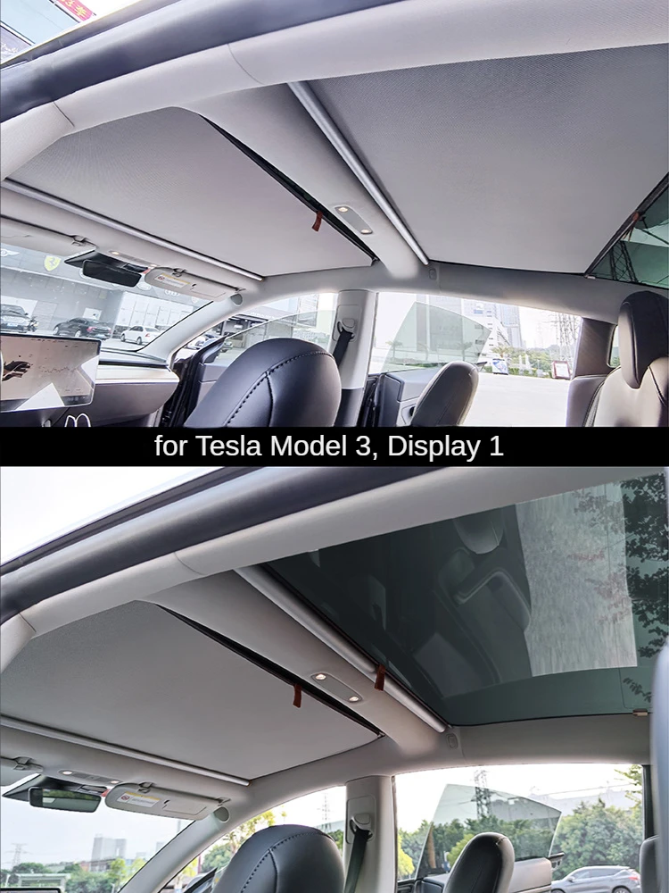 for Tesla Model 3 Y S X Glass Roof Sun Shade Retractable Sunshade Sun Visor UV Protection Shading Cover Gray Sunroof Protector