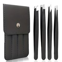 4 Pack Tweezers Set - Professional Stainless Steel Tweezers for Men and Women, Precision Eyebrow Tweezers for Facial Hair, Chin,