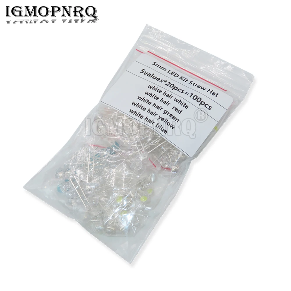 5 Values 5mm LED Straw Hat F5 Combination Set Transparent Warm White Green Red Blue Yellow Set Super Bright LED DIY 100PCS/Set