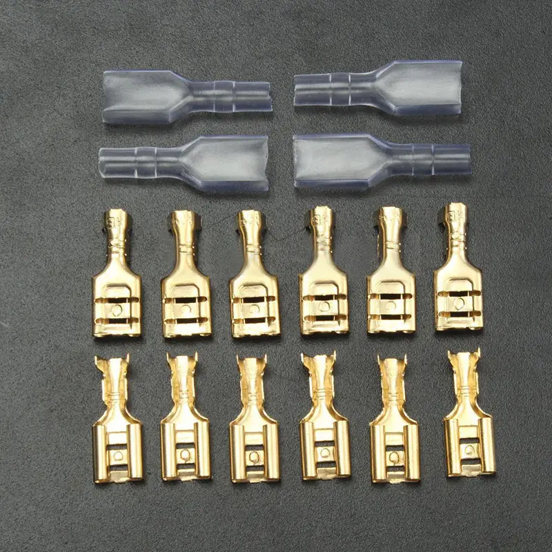 100 sets 6.3mm Gold Crimp Terminal Female Spade Electrical Connectors & Insulating Sleeve Wrap Kit Car Electrical Terminals