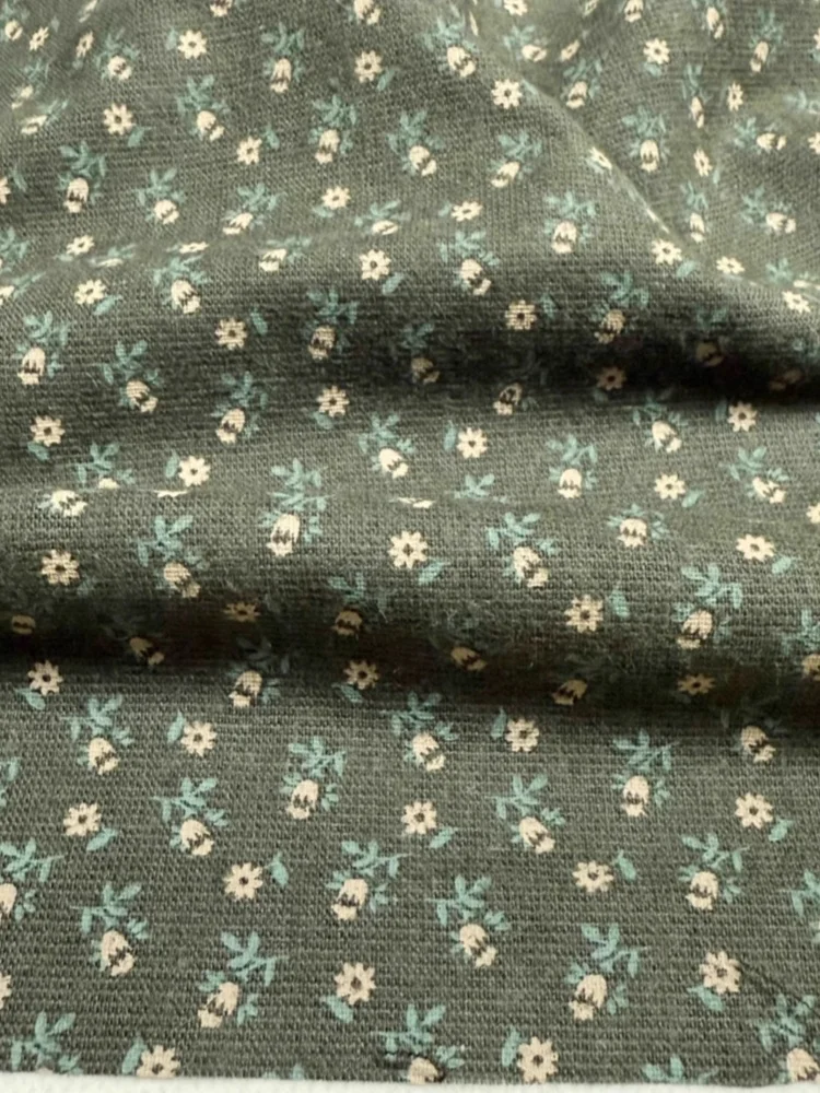 

Military green small floral pure cotton brushed fabric shirt, children's clothing, nightgown, soft fabric, DIY all-cotton materi