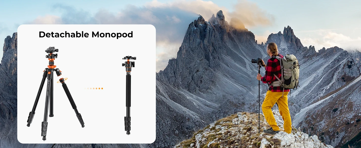 K&F CONCEPT 2 m Overhead-Aluminium-DSLR-Stativ, kompaktes tragbares Vlog-Stativ, Einbeinstativ, 22 lbs/10 kg Tragkraft, K234A7 + BH-28L Kamerastative – Detail 14