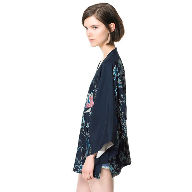 Retro Phoenix Print Kimono Bat-sleeve Cardigan Jacket Women Floral  Blouse Japanese Vintage Open Front Shirt Loose Casual Coat