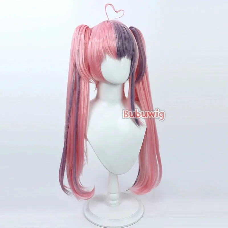 CyBubuwig 합성 머리 아이언마우스 코스프레 가발 가상 YouTuber 아이언마우스 80cm 긴 핑크 혼합 블루 포니테일 가발 내열성