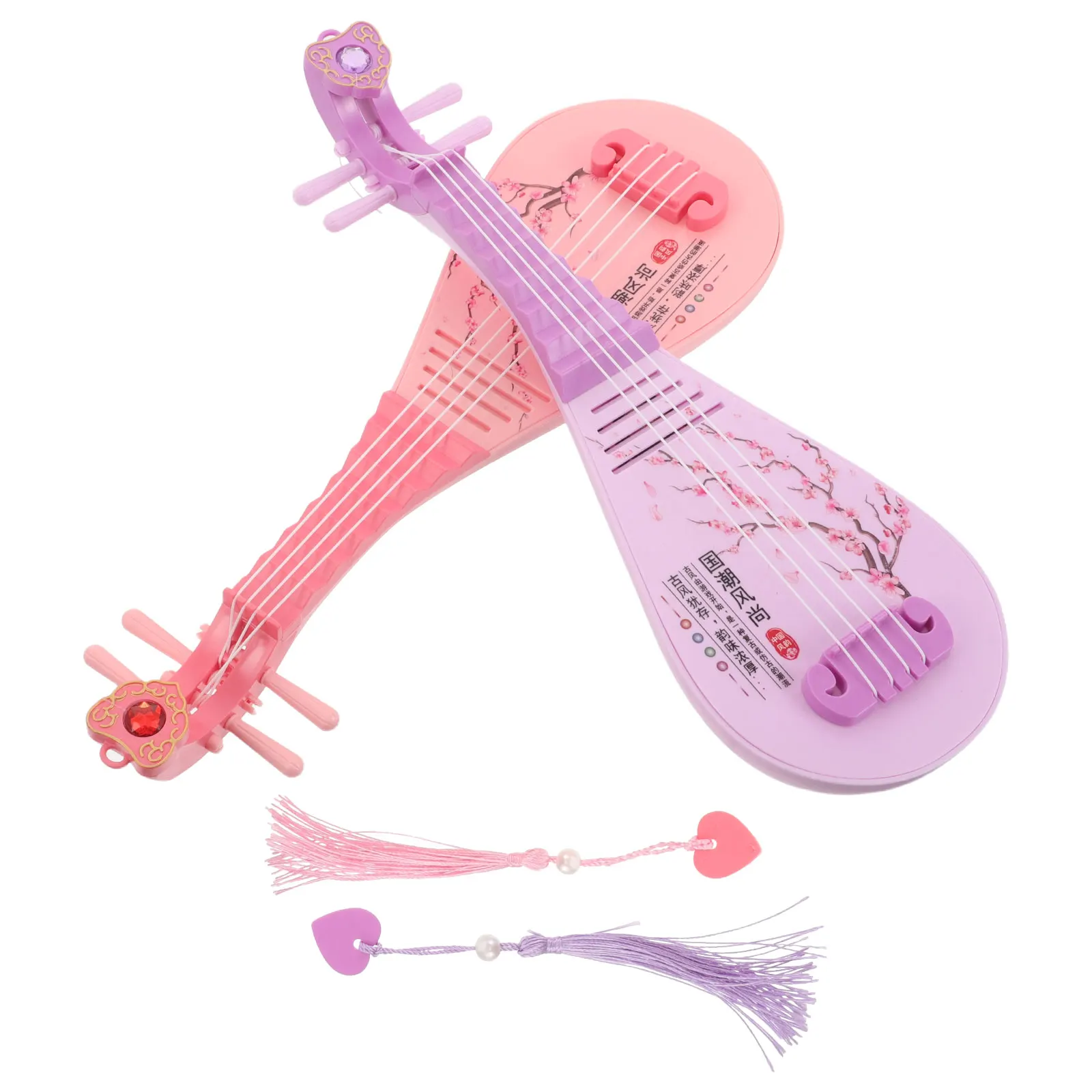 

2pcs Miniature Chinese Style Playable Lute Kids Musical Vintage String Instrument Toddler Early Education Family Activity Baby