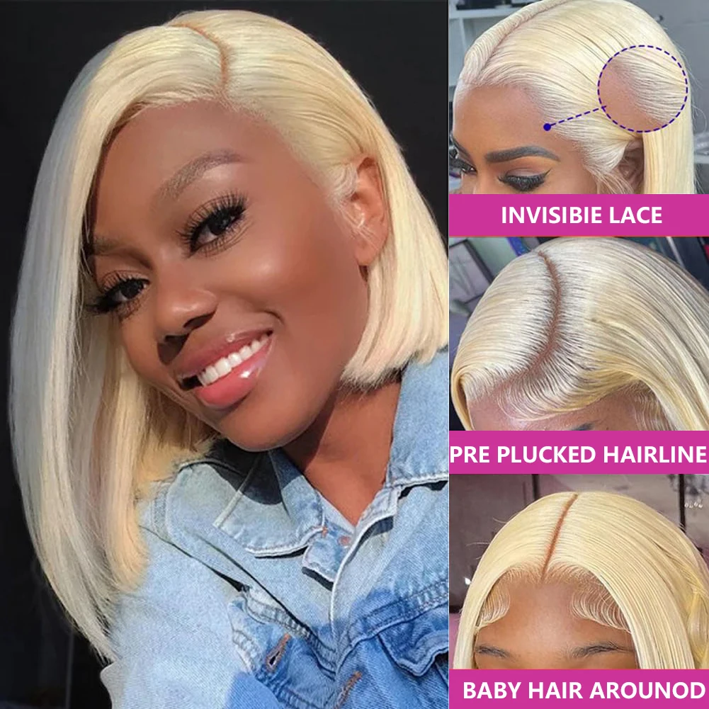 613 blonde Bob Perücke 13x4 transparente Spitze Frontal Perücke brasilia nische Farbe gerade kurze Bob Perücke Spitze Front Echthaar Perücke für Frauen