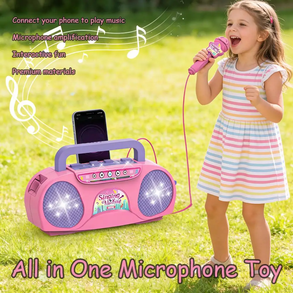 Kids Karaoke Machine Microphone Music Instrument Toy with Light for Indoor & Outdoor Travel Educational Gift for Girls & Boys