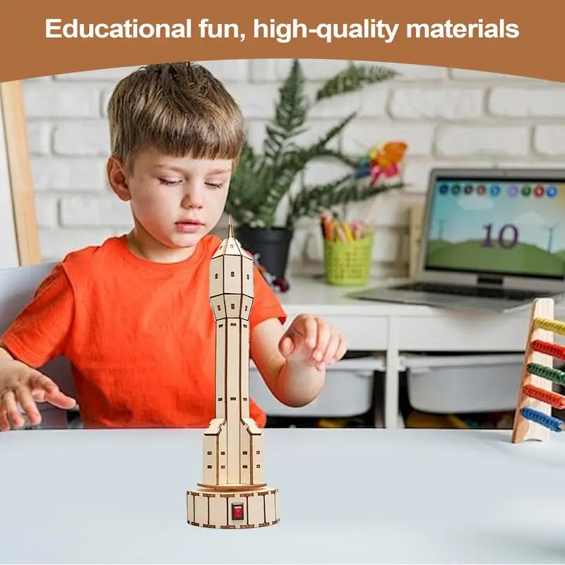 Conjunto de modelo de satélite de madeira, artesanato manual, projeto de montagem, kits de brinquedos para crianças, brinquedos educativos científicos