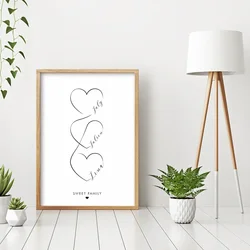 Personalized Family Heart Poster: Custom First Names, Living Room Decoration Picture - Canvas Art Print Wall Painting