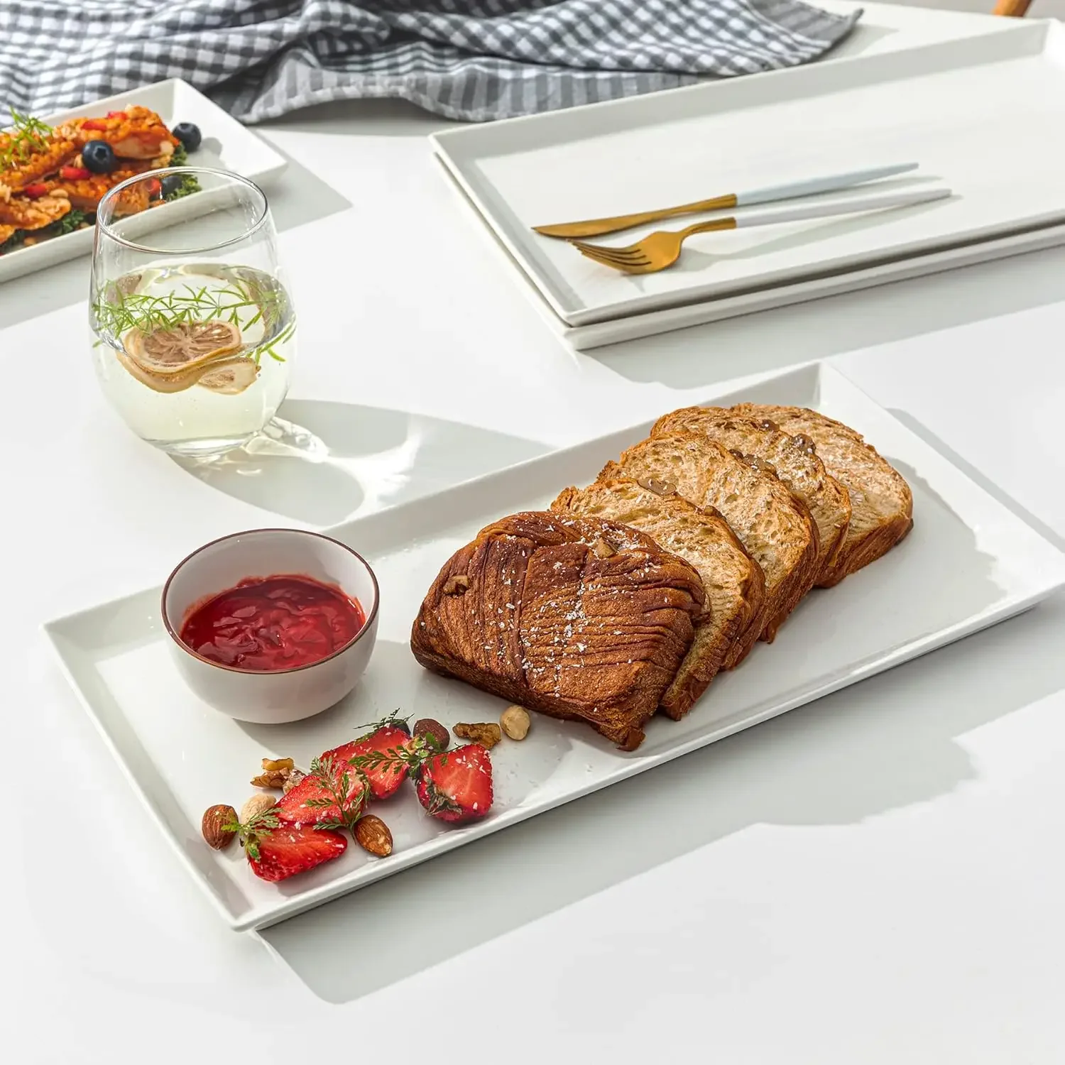 

White Serving Platters, Porcelain Serving Trays for Parties, Large Rectangular Plates - 15.5 Inch, Set of 4
