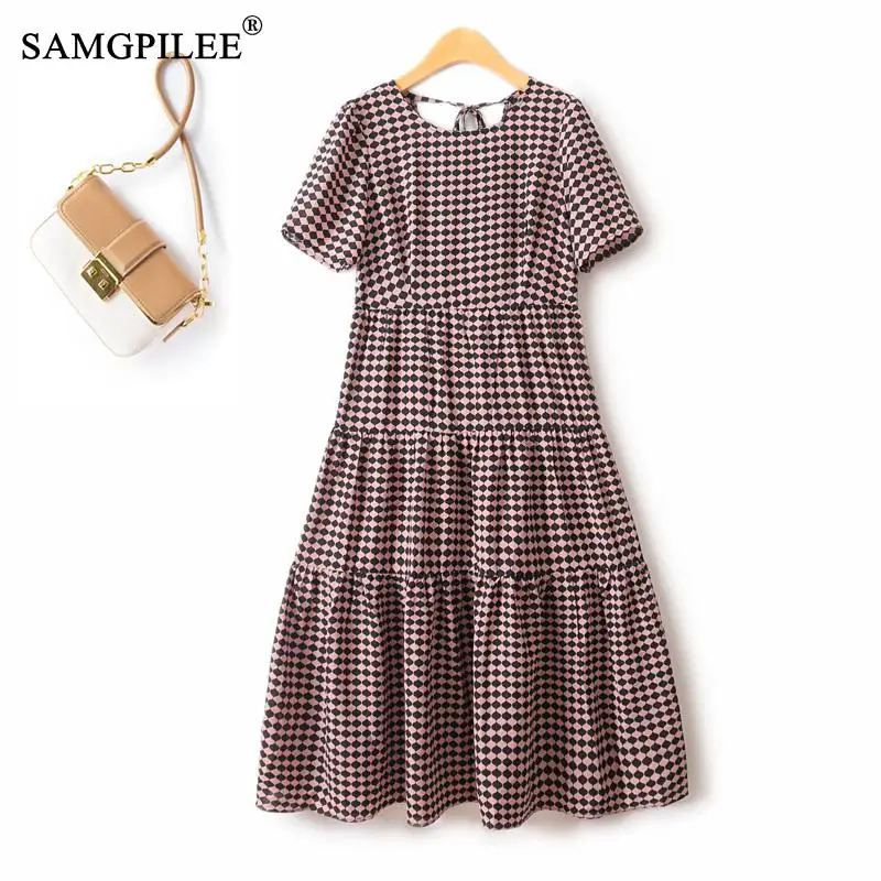 

2024 Summer New Style Waist Square Neck Dress Romantic Colored Over The Knee Drape Polka Dot Elegant Long Party Women Dresses