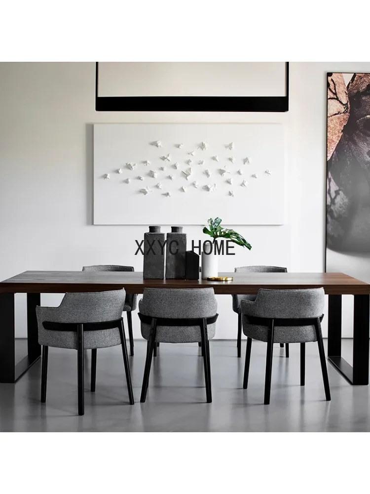 Скандинавский обеденный стул из цельного дерева, современный минималистичный японский стиль, бревенчатый стиль, ресторанная ткань, ремесло B & B, домашнее кресло с подлокотником