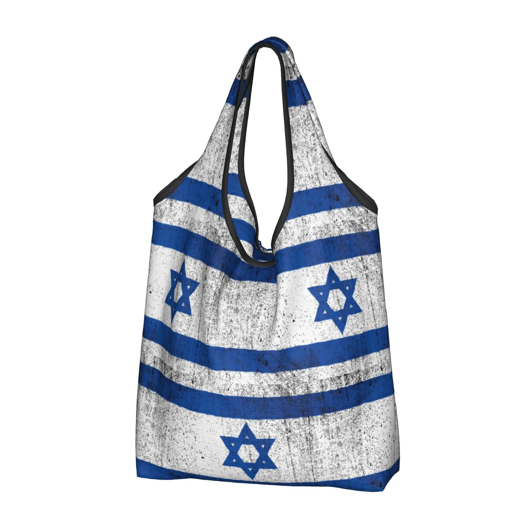 Kawaii Printing Old and Worn Distressed Flag of Israel Shopping Tote Bags Portable Shoulder Shopper Vintage  Handbag