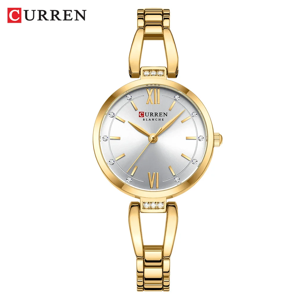 CURREN Luxuriöse, hochwertige Quarzuhr, modische, charmante Strasssteine, Edelstahlband, Damen-Armbanduhr 4