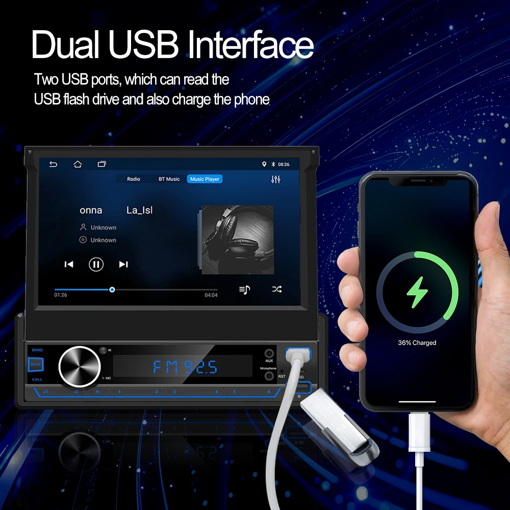 Universal 1Din Car Radio 7 Inch Electric Retractable Touch Screen MP5 Player Wireless Carplay Mirror Link Multimedia Autoradio