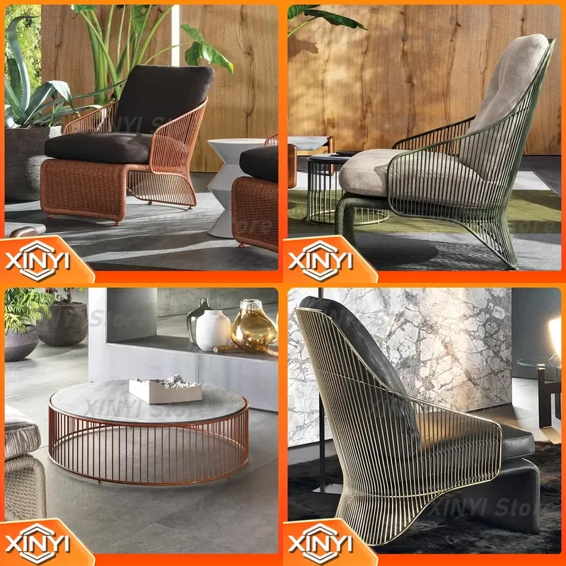 Nordic Outdoor Single Rattan Sofa for Hotel Homestay Designer Sales Department Villa Garden Leisure Furniture