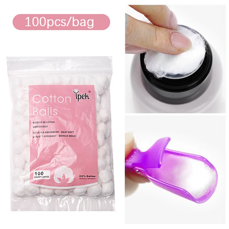 100 Stks/pak Nieuwe Nail Art Tool Nail Remover Katoenen Bal Nagel Polijsten Verwijderaar Fototherapie Lijm Nagellak Lijm Katoenen Bal