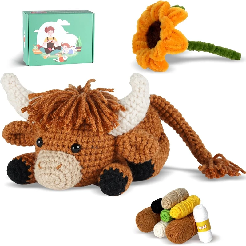 Crochet Kit for Beginners Crocheting Highland Cow Kits with Step by Step Videos Animal Crochet Kit for Adults Kids