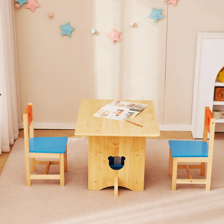 Modern Eco-Friendly Kids Wooden Study Activity Table and Chairs Set with Multifunction Features for School Use
