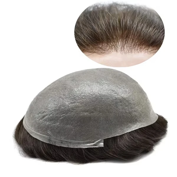 

Glueless 8x10 PU Injection System - #1B Off Black 120% Human Hair Skin Fit, Undetectable Men's Replacement Full Poly