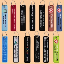 1pcs Disease Quotation Embroidered Keychain Cartoon Keyring For Motorcycles Cars Key Tag Backpack Fashion Accessories Gifts