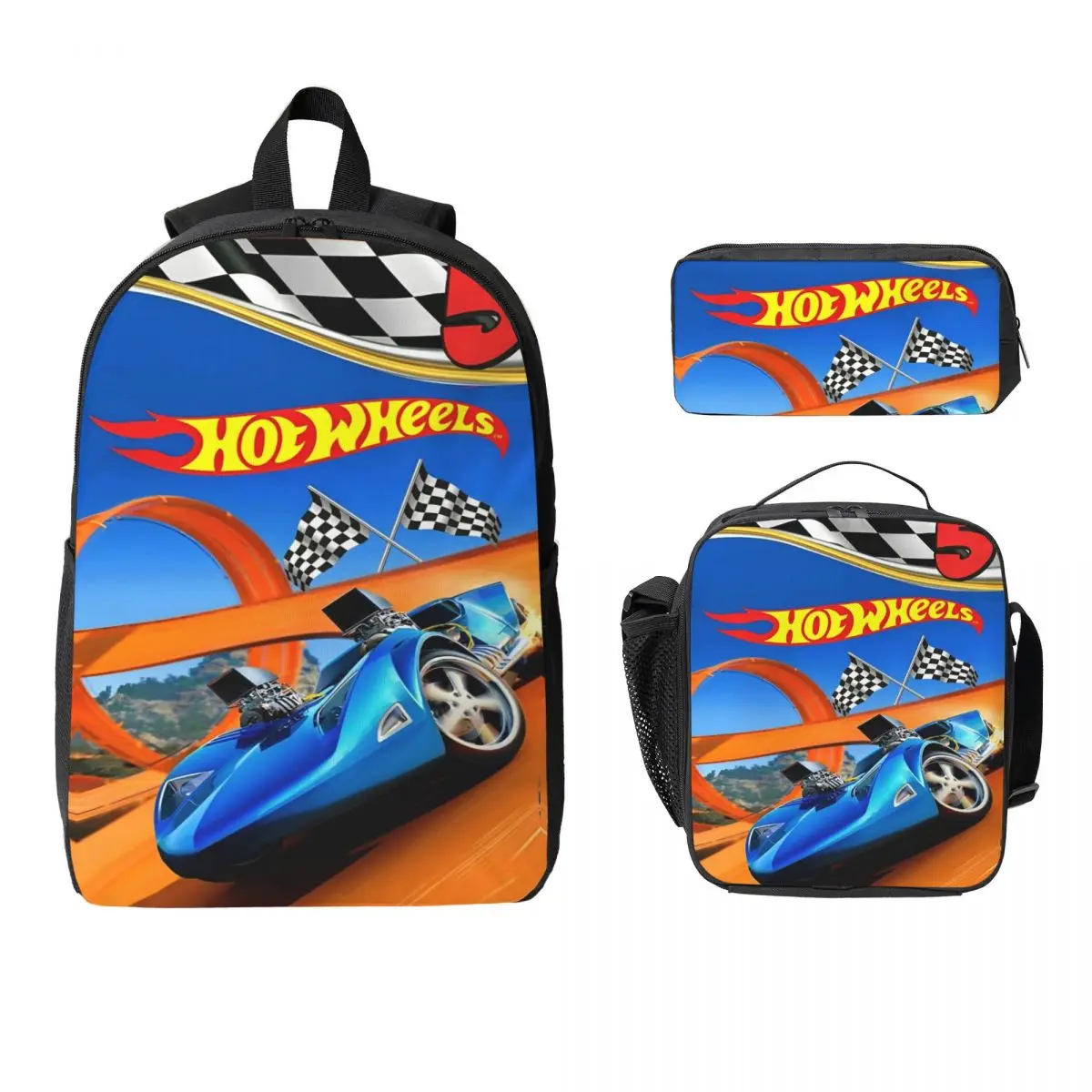 

3Pcs Hot-Wheels game School bags Set for Boy Girl Pencil Boxes Backpack Sets with Lunch Box For School Students Daypack