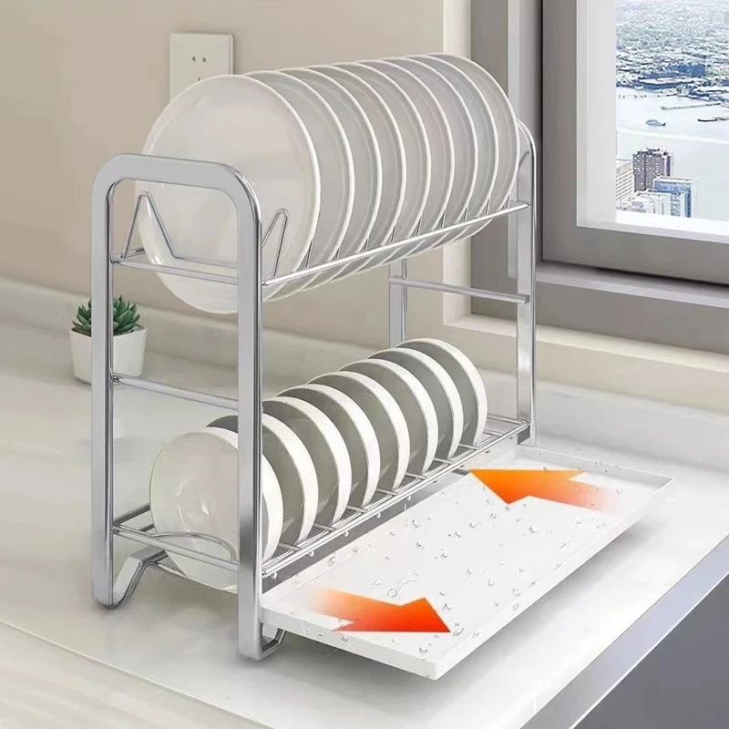 

Стальная компактная современная сушилка для посуды со съемным подносом для столовых приборов, сушилка для посуды, подставка для посуды для кухонной стойки, раковина, вмещает посуду