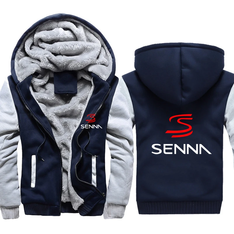 Man's Hoodies Senna Logo Print Jacket Men Casual Winter Thicken Warm Fleece cotton Zipper Raglan Coat Male Tracksuits