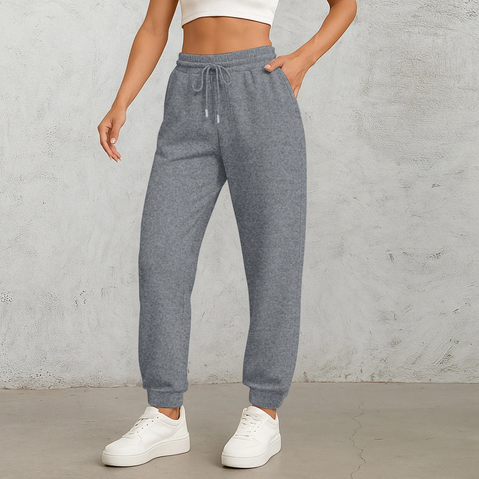 Damen-Sport-Fleece-Jogginghose mit „California Rising Star“-Aufdruck, warme, gebürstete, lange Hose im Hip-Hop-Stil, Streetwear für Damen – Detail 4