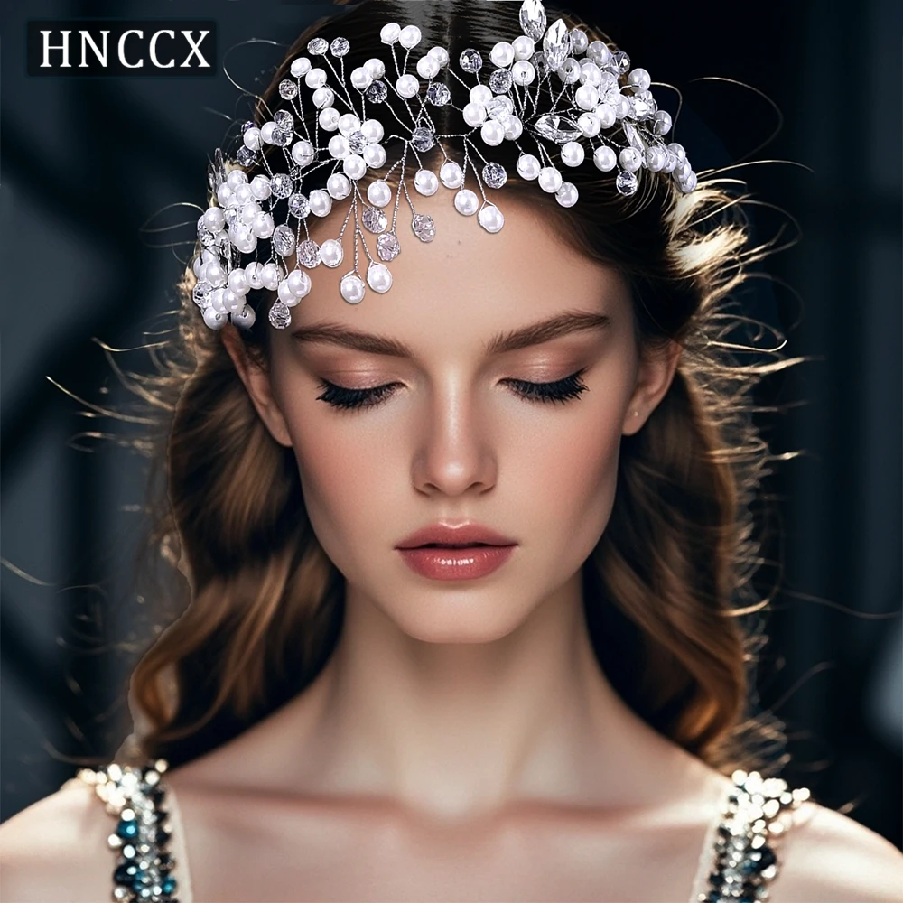 

HNCCX Fashion Pearl Hair Band Bling Crystal Bride Headband Wedding Hair Accessories Dinner Party Headdress For Women CP795