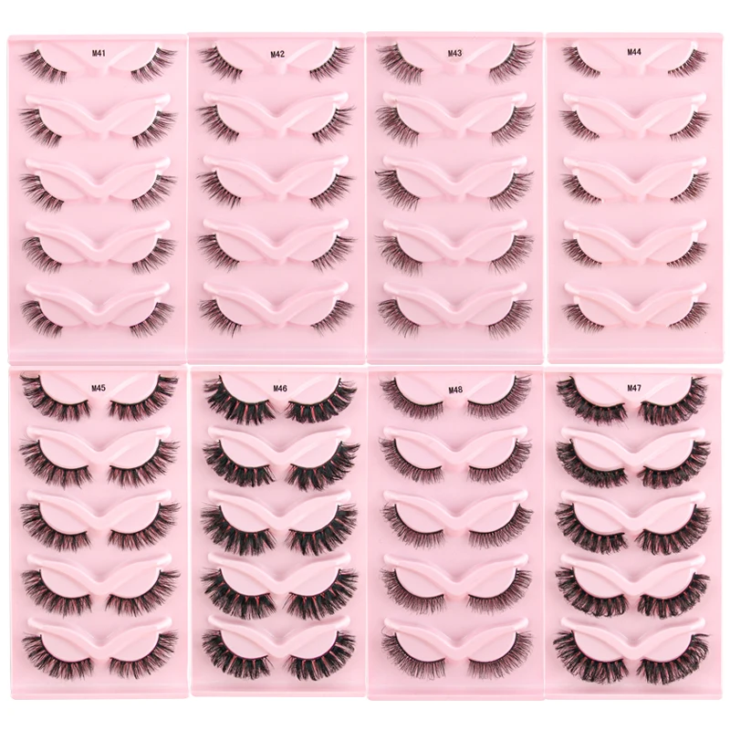 MEISHENJIE Faux Cils 3/5 paires de Cils œil de chat naturel Long/Dramatique moelleux 3D Cils de vison outil de maquillage Extension demi-Cils